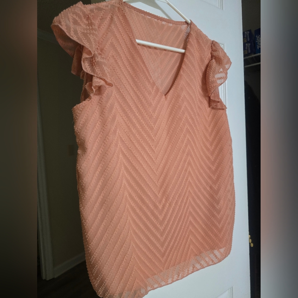 Elegant Peach Medium Ruffle Sleeve Top
